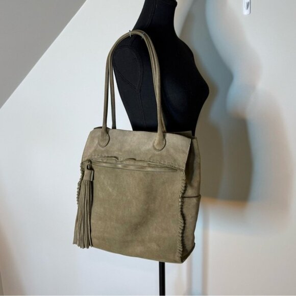 HOBO Sandy Nutmeg Brown Lure Suede Boho Hobo Shoulder Bag Tassel Snap Closure - Picture 6 of 16